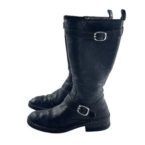 Born Leather Riding Boots Block Heel Buckle Moto‎ Biker Engineer Black Sz 7.5